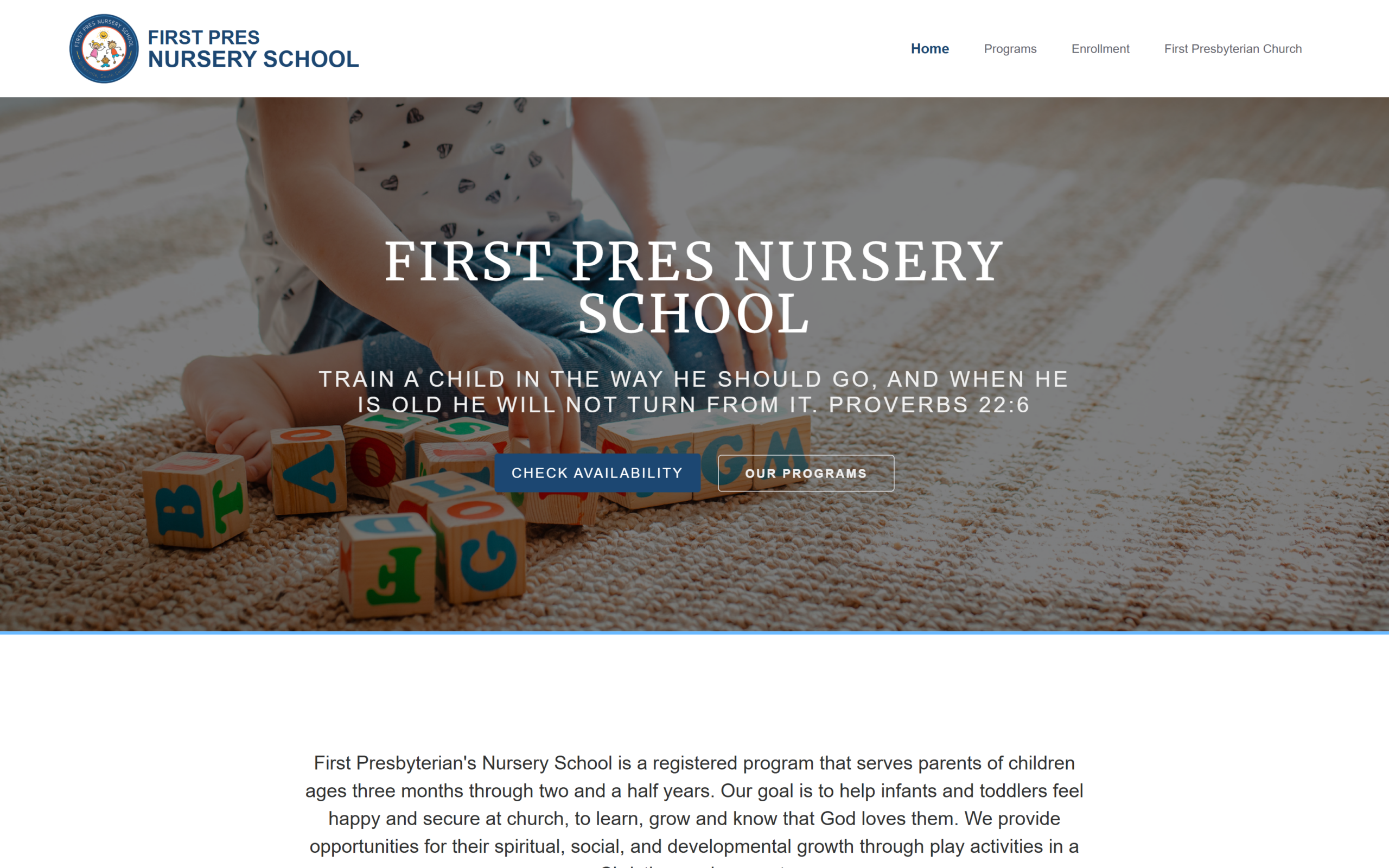 First Pres Nursery School website built on Webflow by SN Web Works